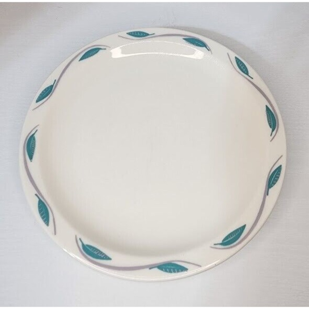 Homer Laughlin Restaurant Ware Best China Teal Gray Oak Leaf 8.75"Plate MCM
